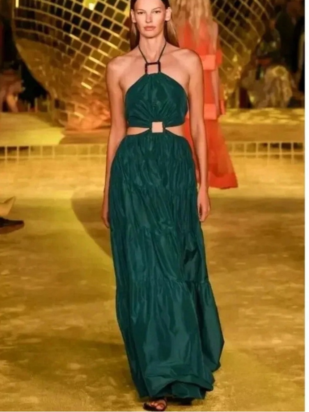 STAUD Dome Teal Halter Maxi Dress with Cutout